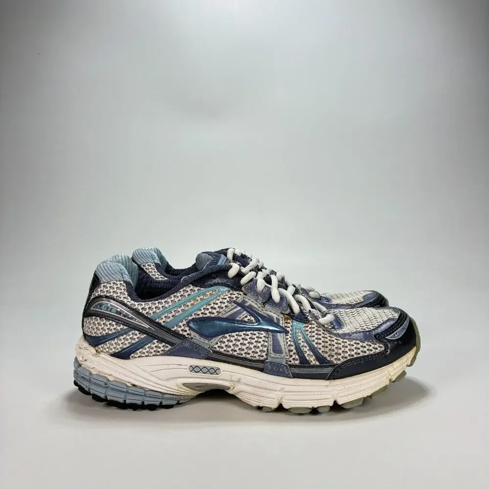 Brooks Adrenaline GTS 12 White Navy Blue Running Shoes 1201001B478 Womens Size 8
